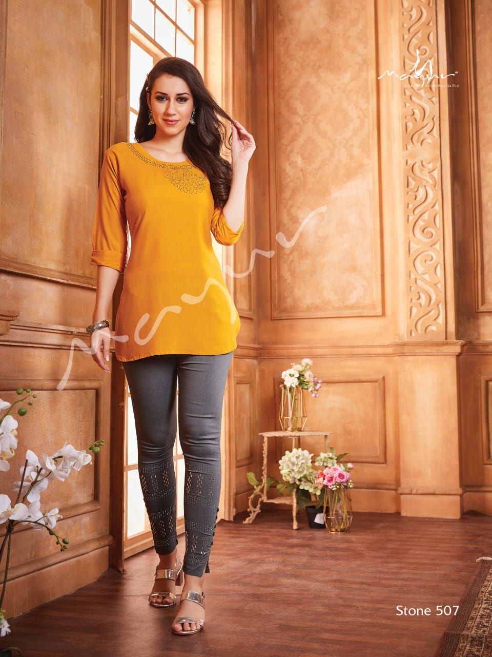 Mayur Stone 5 Ethnic Wear Fancy Denim Short Kurti With Pant Collection